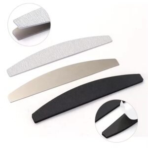 A Metal Core Nail File showcasing a durable, stainless steel base designed for repeated use. It features a sleek, ergonomic handle for precise control and is paired with disposable, self-adhesive sandpaper refills in multiple grits. Ideal for salon use, it ensures easy sanitation between clients.