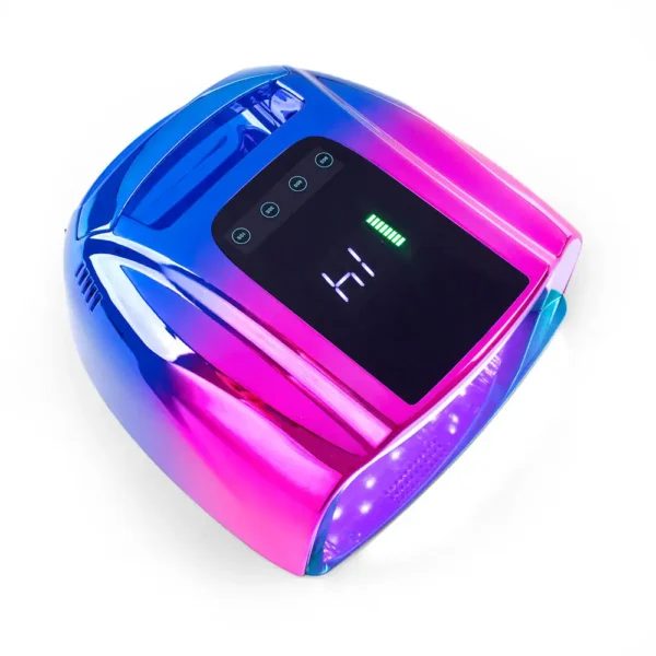 **Rechargeable 96W UV LED Nail Lamp**: This image showcases a sleek, portable nail lamp designed for efficient and fast curing of gel nail polish. Ideal for at-home use, it features a rechargeable battery, 42 LED beads, and multiple timer settings for professional-quality manicures and pedicures. Perfect for those seeking convenience and high performance in a compact, stylish design.
