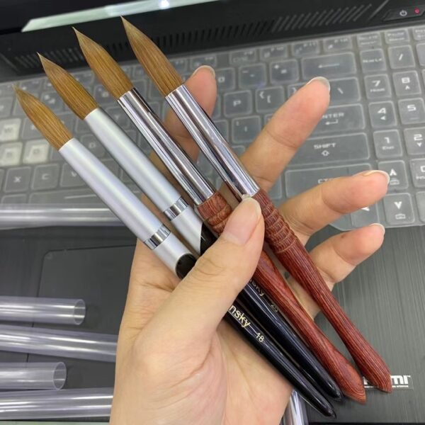 100% Kolinsky Acrylic Nail Brush with ergonomic handle and premium alloy tube for precise application.